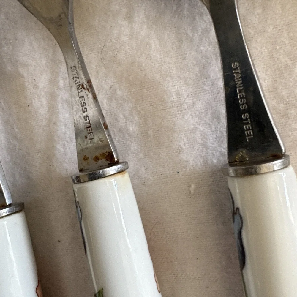 9 House of Prill POPPY Porcelain Handled Flatware Salad, Dinner Fork Spoon Knife